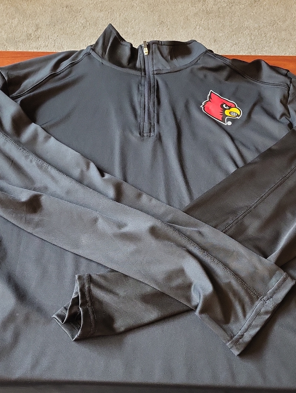 Black Long Sleeve Quarter-Zip Pullover with Red Cardinal Logo